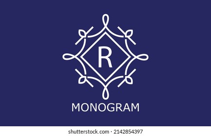 Plantilla de diseño monograma simple y elegante con letra R. Logo del vector (signo, símbolo, emblema, ornamento)