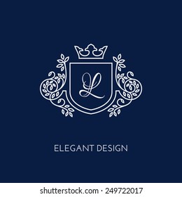 Simple and elegant monogram design template with letter L and crown. Vector illustration.