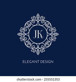 Simple and elegant monogram design template with two letters J K. Vector illustration.