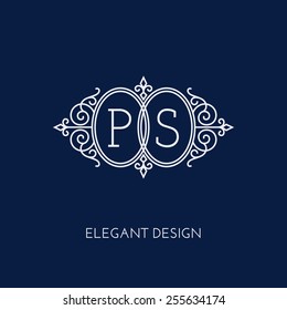 Simple and elegant monogram design template for two letters P S. Vector illustration.