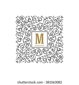 Simple and elegant monogram template with flourishes calligraphic ornament frame. Identity design for restaurant, cafe, shop, store, boutique, hotel, heraldic, fashion and etc. Vector illustration.