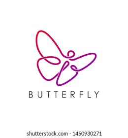 Simple elegant monoline butterfly logo design. Line art style logo design inspiration.