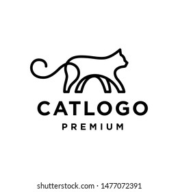 Simple Elegant Monoline Cat Logo Design. Line Art Style Logo Design Inspiration.