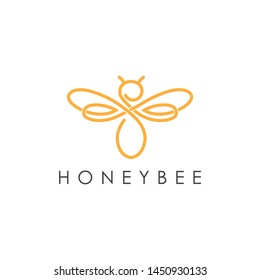 Simple elegant monoline honey bee logo design. Line art style logo design inspiration.