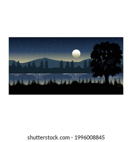 Simple and elegant Moon view in the forest illustration Background concept