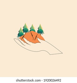 Simple and elegant mountain hand logo design vector concept