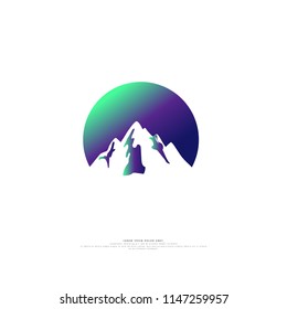 Simple elegant mountain icon. Circle logo for branding identity. Vector image.