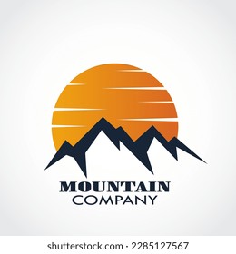 simple elegant mountain with orange color sun logo design