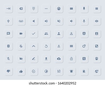 Simple And Elegant Neomorphic Soft UI Icon Set For Material Design. Flat Icons Collection For Mobile Apps Including Music Controls, WiFi, Network Connections. Lock, Bookmark, Video, Preview, Service Etc