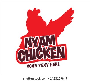 Simple &  Elegant, nyam chicken and chili logo for chicken food