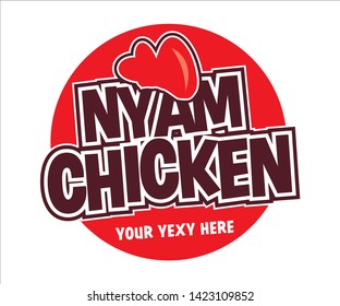 Simple &  Elegant, nyam chicken and chili logo for chicken food