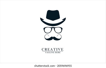 simple elegant old vintage cowboy head with hat and mustache logo design