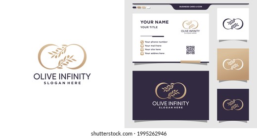 Simple and elegant olive with infinity logo in line art style and business card design Premium Vector