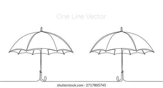 A simple elegant one line art illustration of an umbrella accessory isolated on white background representing shelter, autumn season, and rainy day weather conditions. Vector illustration
