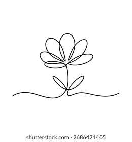 Un simple y elegante dibujo de una línea de una flor en flor sobre un fondo blanco.