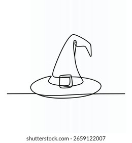A simple, elegant one-line drawing of a classic witch hat.