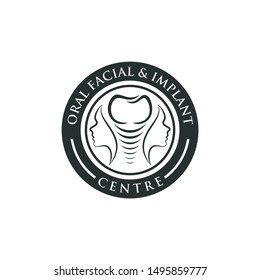 Simple and elegant Oral, Face and implant logo design. using the form of dental implants and silhouettes of two beautiful women's faces