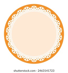 Simple Elegant Orange Circular Frame Decorated With Round Scalloped Lace Design
