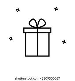 Simple elegant outline gift icon. Gift symbol vector sign isolated on white background for a birthday or celebration concept