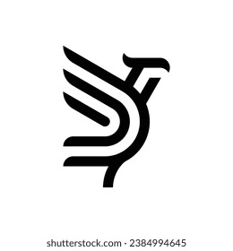 simple and elegant outline stripes of flying bird with big wings logo vector