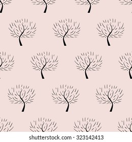 Simple elegant pattern with three silhouettes in organic beige color for fall winter fashion or gift wrapping paper. Chic, natural retro style print with woods and bare branches for baby room decor