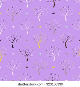 Simple elegant pattern with three silhouettes and snails in pink colors for fall winter fashion or gift wrapping paper. Chic, natural retro style print with woods and bare branches for baby girl room