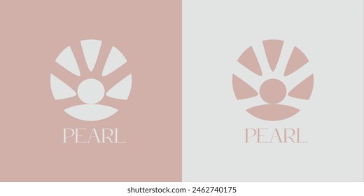 logotipo de perla simple y elegante con colores malva claro y gris