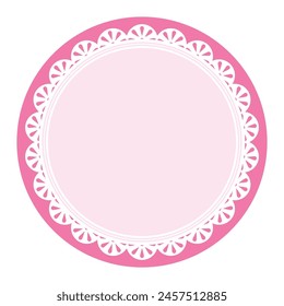 Simple Elegant Pink Circular Frame Decorated With Round Scalloped Lace Design
