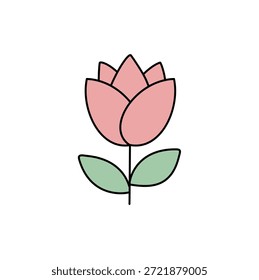Ilustración de tulipán rosa simple y elegante. Líneas limpias, colores suaves y diseño minimalista. Perfecto para primavera, naturaleza o temas florales. Aislado en blanco.