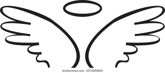 Simple and elegant portrayal of angel wings and a halo, symbolizing divine presence, embodying spirituality, hope, and innocence in a serene and minimalist design