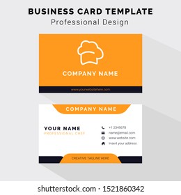 Simple elegant professional business card for cook and chef. Contain logo illustration of chef's hat and kitchen material. Name card vector for personal, company, startup, and restaurant owner.