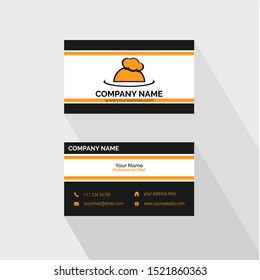 Simple elegant professional business card for cook and chef. Contain logo illustration of chef's hat and kitchen material. Name card vector for personal, company, startup, and restaurant owner.