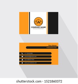 Simple elegant professional business card for cook and chef. Contain logo illustration of chef's hat and kitchen material. Name card vector for personal, company, startup, and restaurant owner.