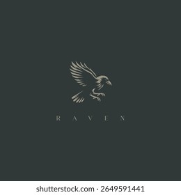 A simple and elegant raven logo featuring a flying black bird with open wings and sharp claws. Perfect for branding, icons, mascots, and modern minimalist designs.