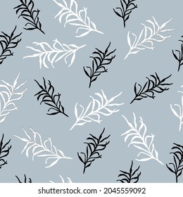 Simple and elegant seamless pattern. Black and white branches on gray background. Ideal for pillow cases, curtains, bedding.
Easy for combining. 