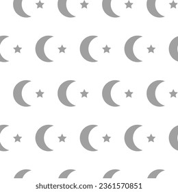 Simple elegant seamless pattern with moons and stars on white background