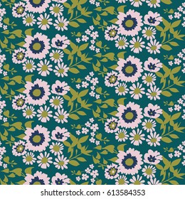 Simple elegant seamless pattern in small flowers. Millefleurs in trendy autumn colors. Floral seamless background for fashion textile.