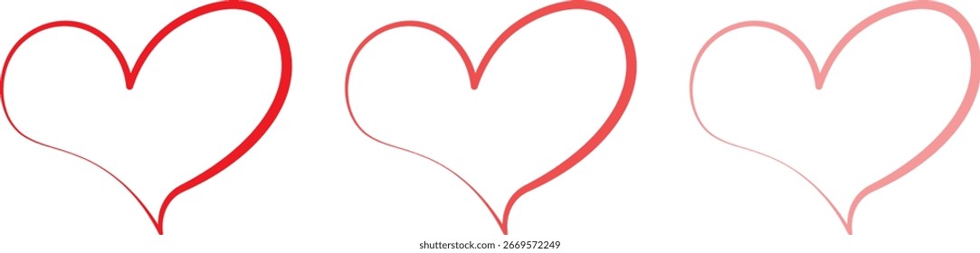 A simple and elegant set of three hand-drawn, outline heart