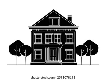 A simple, elegant silhouette of a historic house with columns, showcasing architectural details.