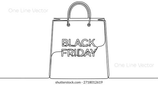 Eine einfache und elegante Illustration mit einer Einkaufstasche aus Papier mit Black Friday-Typografie, perfekt für minimalistisches Marketing, Werbeaktionen und Einzelhandelswerbekampagnen. Vektorgrafik