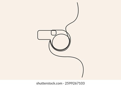 A simple, elegant single line drawing of a sports referee's whistle
