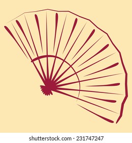 Simple and elegant sketched folding fan. Background can be easily removed. Design template for label, banner, badge, logo. Hand fan vector.