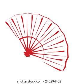 Simple and elegant sketched folding fan isolated on white background. Design template for label, banner, badge, logo. Vector.