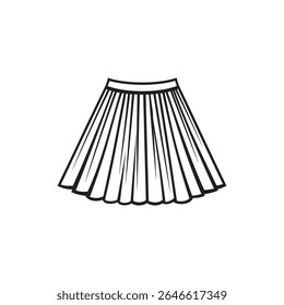 Simples, mas elegante, uma saia com pregas geométricas e nítidas são mostradas com linhas limpas e formas nítidas em um fundo branco brilhante e minimalista.