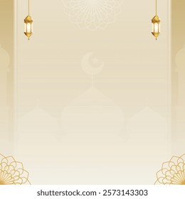 Simple Elegant Soft Toned Beige Square Background Design with Subtle Gold Ornamental Decorations