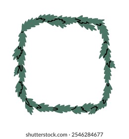 A simple and elegant square frame made of evergreen fern leaves. Perfect for seasonal designs, invitations, and holiday decorations. Minimalist and nature-inspired illustration in green shades