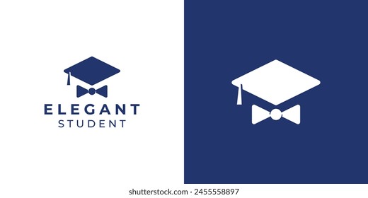 Simple Elegant Student Logo. Graduation Hat and Tie Concept. Education Logo Icon Symbol Vector Design Inspiration.