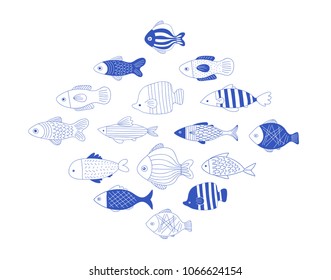 Colección sencilla, elegante y elegante de ilustraciones de pescado, logos, diseño