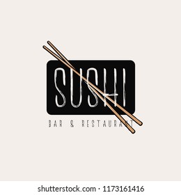 Simple elegant sushi logo concept with crossed chopsticks. Perfect for sushi bar or restaurant logo