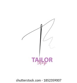 simple and elegant tailor logo, combining sewing thread and needle